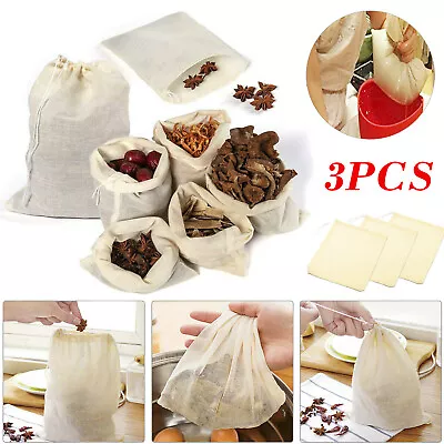 3PCS Organic Cotton Nut Milk Bag Reusable Food Strainer Brew Coffee Cheese Cloth • $7.38