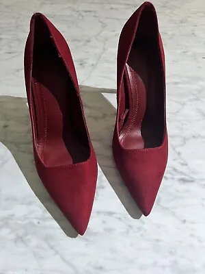 $20 • Buy Deep Red Suede Stiletto Heels - Size 38