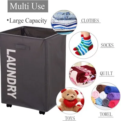 $31.33 • Buy Clothes Laundry Basket Hamper Bag Large Cart Clothes Storage Bin With Wheels US