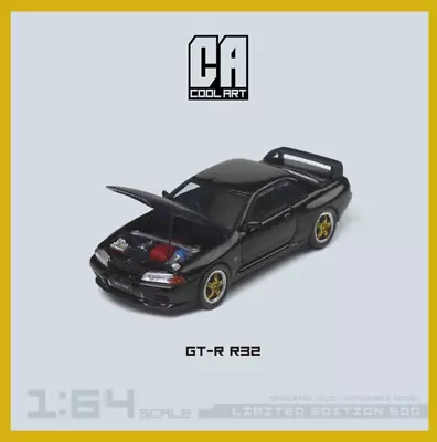 Cool ART Nissan Skyline GT-R R32 Black / Gold Wheels With Openable Hood 1:64 • $34.99