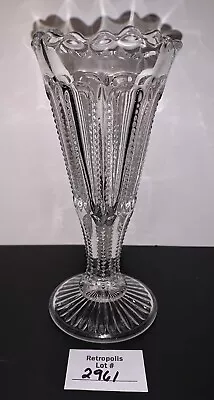 Vtg ANTIQUE Duncan Miller Style Zipper Pattern Glass Trumpet Vase • $28.50