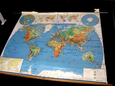 Vintage Nystrom Rare 1SR98-10 Classroom Pulldown World Map  62  Wide X 52  Tall • $50