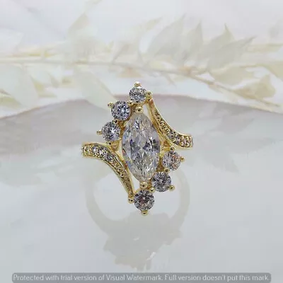 Estate 2 Ct Marquise Cut Lab Created Diamond Vintage Ring 14k Yellow Gold Over  • $80.11