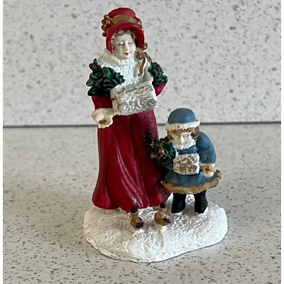 Mervyn's Village Square Woman Girl Feeding Bird 1991 Figurine Holiday Christmas • $16