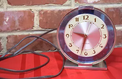 Vtg Art Deco Westclox 1940's Andover Chrome Trim Blue Glass Desk Clock Working • $350