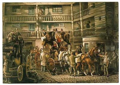 1980s Art Postcard Engraving Olden Time Horse & Carriage @ Coaching Inn 1846 Unp • £2.75