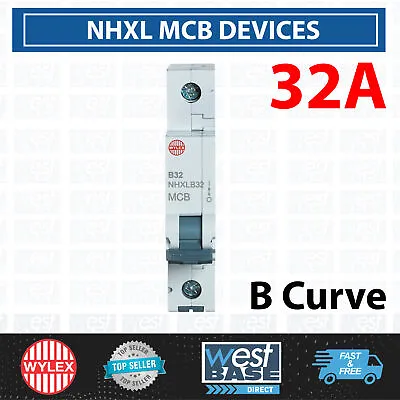 £6.99 • Buy Wylex NHXLB32 Miniature Circuit Breaker MCB Single Pole 32A Type B Curve NHXL