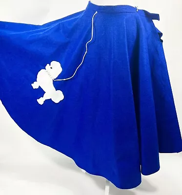 Vtg Blue Felt Poodle Circle Skirt Google Eyes Rockabilly Swing Halloween Costume • $35