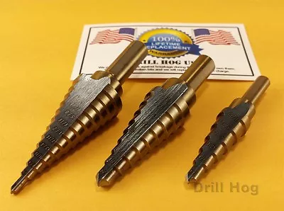 3 Pc Step Drill Bit Set REAMER Step Bit Set UNIBIT Lifetime Warranty Drill Hog® • $18.99