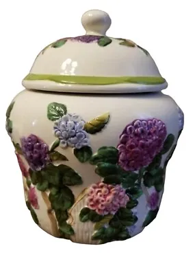 Cheryl & Co Spring Hydrangeas Cookie Jar Flowers Pink Purple Vintage • $47.99