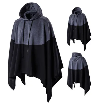 Mens Loose Hooded Cape Shawl Jumper Coat Fashion Outwear Jacket Cloak Top Jacket • $36.95