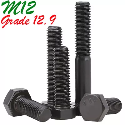 M12 1.75 Grade 12.9 Alloy Steel Hex Head Bolts Hexagon Screws Black Oxide DIN933 • $6.36