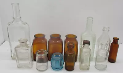 Vintage Glass Bottle Lot Clear Amber Blue • $22.99