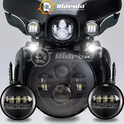 For Harley-Davidson Motorcycle 7 Inch LED Headlight Round Lamp+4.5  Fog Lights • $58.99