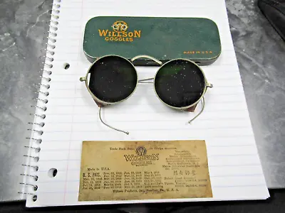 Antique Wilson Made In USA Goggles & Metal Case Work Welding Motorcycle Bicycle • $69.99