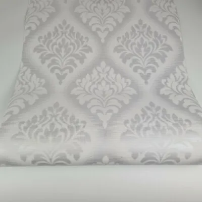 £6.49 • Buy Fine Decor Silver & White Metallic Shimmer Floral Damask Wallpaper - DL22851