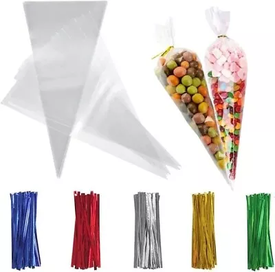 Sweet Cone Bags Clear Cellophane Hot Chocolate Cello Birthday Party Gift Favour • £3.79