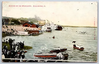 Postcard Boating On The Mississippi Bouts People Burlington Iowa Posted 1908 • $6.90