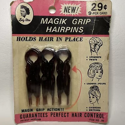 Vintage Hair Pins “Magik Grip Hairpins” (9) In Original Package. Plastic Chignon • $14.29