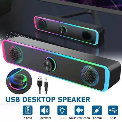 Wired Computer Speakers Stereo Bass USB Subwoofer Speaker For PC Laptop Desktop • £12.99