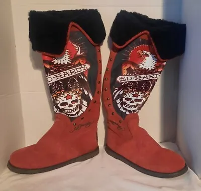 Ed Hardy Boots Knee High Size  Womes Size 10 Suede Zipper American Traditional  • $120