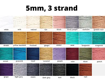 $45 • Buy 5mm Macrame Cord Twisted Rope Coloured String 3 Strand Ply Cotton Diy Australia