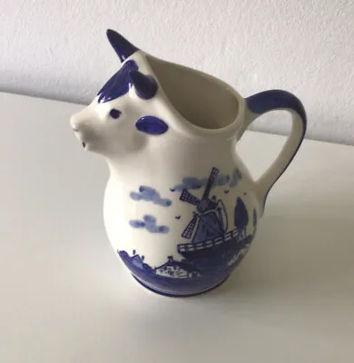 Vintage Delft Blue & White Decorative Cow Milk Jug 20cm - Very Good Condition • £5.99