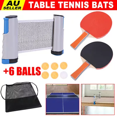 Ping Pong Table Tennis Bats Racket Sport Game Retractable Net Rack 2 Bat 6 Ball • $24.95