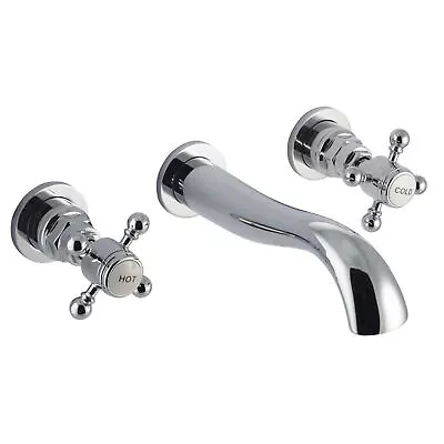 ENKI BT8705 Wall Mounted Basin Mixer Tap 3 Hole Traditional Cross Handle Chrome • £70