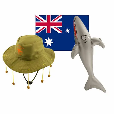 £11.99 • Buy Aussie Cork Hat, Inflatable Shark & Australian Flag Fancy Dress Beach Party