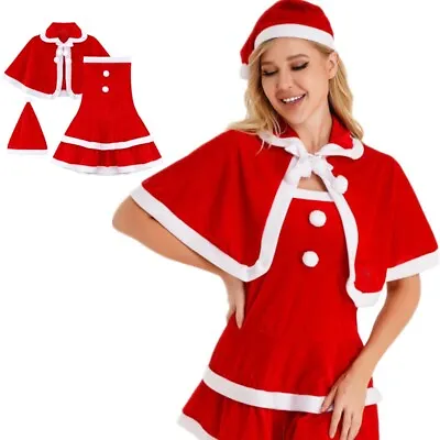 Womens Adult Christmas Xmas Mrs Santa Claus Cosplay Costume Velvet Dress Outfits • $19.19