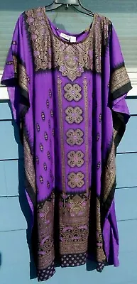 New  Mumu 2x 3x  Sante Kaftan Caftan House Dress Deep Purple Black Gold Flower • $21.99