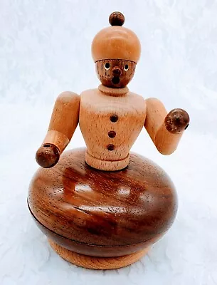 Turned Wood Container Trinket Box Wooden Man Handle On Lid W/ Arms Treenware Box • $27.99