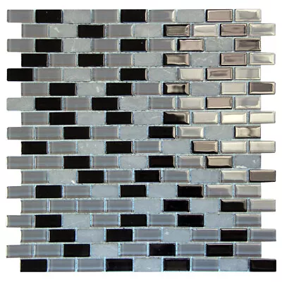 Mosaic Glass Tile Basic Cross Bricks Kitchen Fireplace Wall Backsplash Black • $4.40