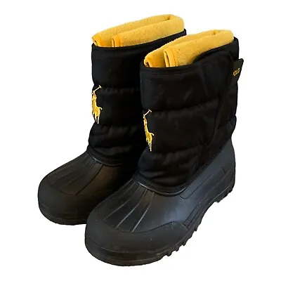 Polo Ralph Lauren Snow Boots Uk2.5 Black Yellow Designer Fleece Lined • £24.99