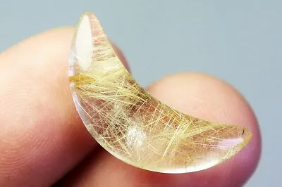 Natural Golden Hair Rutilated Quartz Crystal Stone Carved Moon Pendant Specimen • $2.25