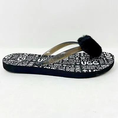 UGG Simi Fluff Manifesto Black Womens Flip Flop Sandals 1101562 BLK • $29.95