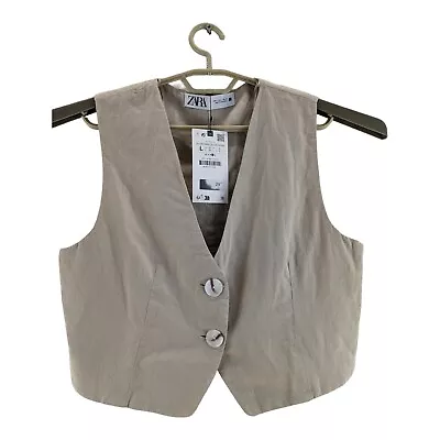 Zara Womens Waistcoat Stone Sleeveless V-neck Contrast Button Size Large • £21.99