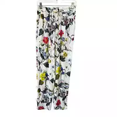 NWT Zara Women's Floral Pants Cream Elastic Waist Pockets Size Small • $22