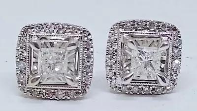 Diamond Stud Earrings 1Cttw Princess & Round-cut 10K White Gold • $999