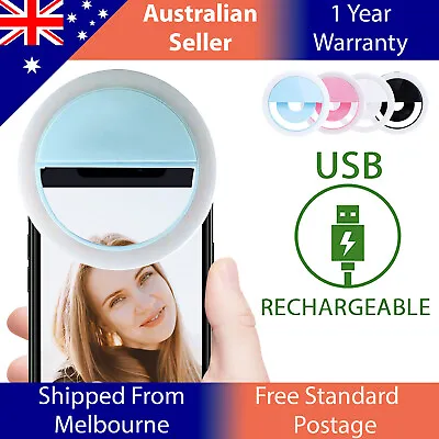 $6.99 • Buy 3 Modes Portable Clip On Selfie Round Ring Fill Light USB Camera LED For Phone