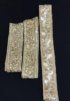 Dressmakers Fancy Trim- Sequins Diamant Golden Lace - Card Making • £7