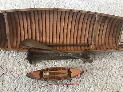 $29.99 • Buy Vintage Authentic Model, 28” Wooden Large Canoe W/ Stand, Smaller Canoe, Paddles