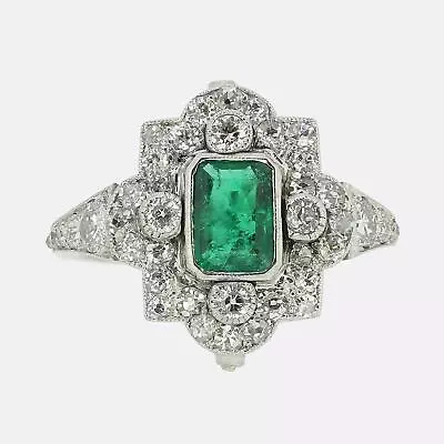 Art Deco Colombian Emerald And Diamond Ring • £6250