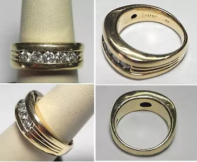 $599.01 • Buy V080 Estate Solid 14K Yellow Gold 5 Stone Channel Diamond Men's Ring, Sz 8