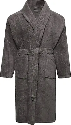 Mens & Ladies 100% Cotton Terry Toweling Shawl Grey Bathrobe Dressing Gown Robe • £21.99