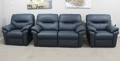 G Plan Seattle Cambridge Navy Leather Power 2.5 Seater Sofa & 2 Manual Armchairs • £3195