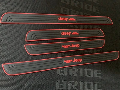 $29 • Buy 4PCS Rubber Car Door Scuff Sill Cover Panel Step Protectors For JEEP Red Trims