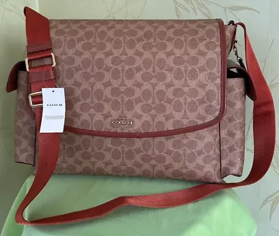 Coach Baby Messenger Diaper Bag Signature Canvas:nwt 99291  Tan/rust • $388.95