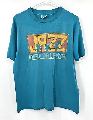 Vintage Hanes Single Stitch Jazz New Orleans T-shirt XL Fifty-Fifty Short Sleeve • $14